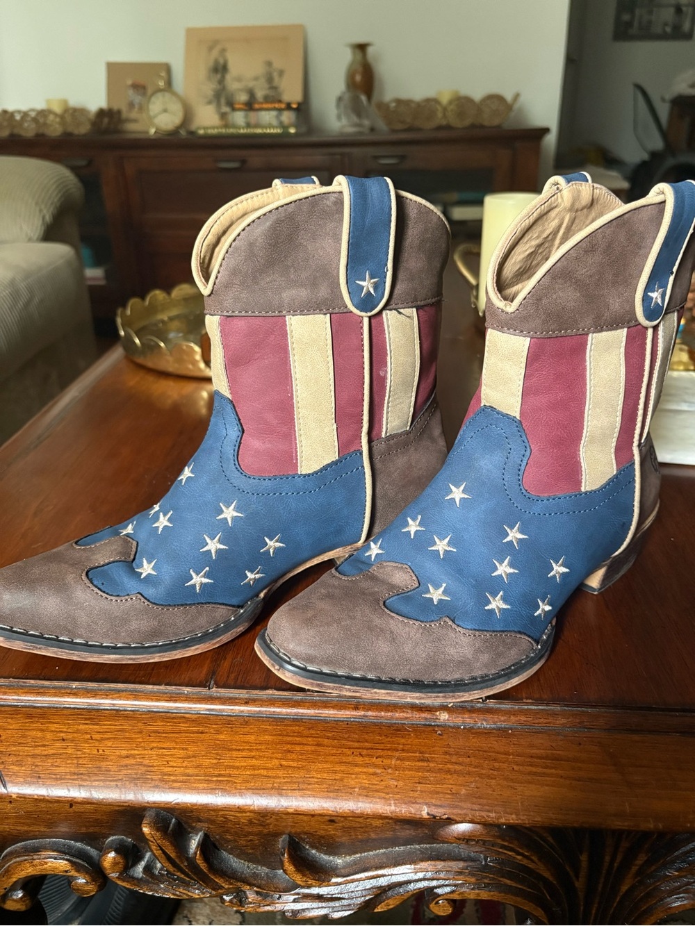 ROPER FLOTUS Shorty (Brown) Women's Cowgirl Boot American Flag - Size 9